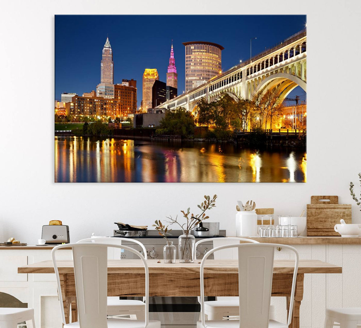 Cleveland City Lights Night Skyline Cityscape View Wall Art