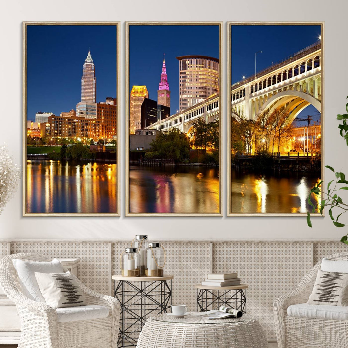 Cleveland City Lights Night Skyline Cityscape View Wall Art