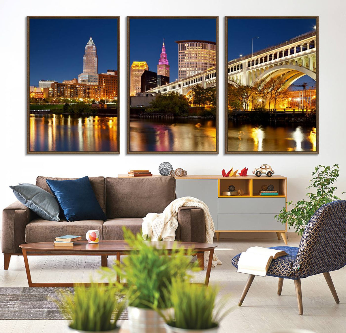 Cleveland City Lights Night Skyline Cityscape View Wall Art