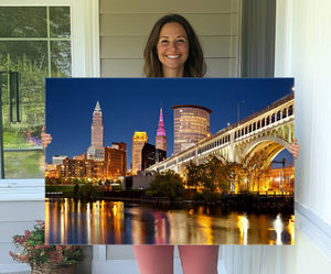 Cleveland City Lights Night Skyline Cityscape View Wall Art