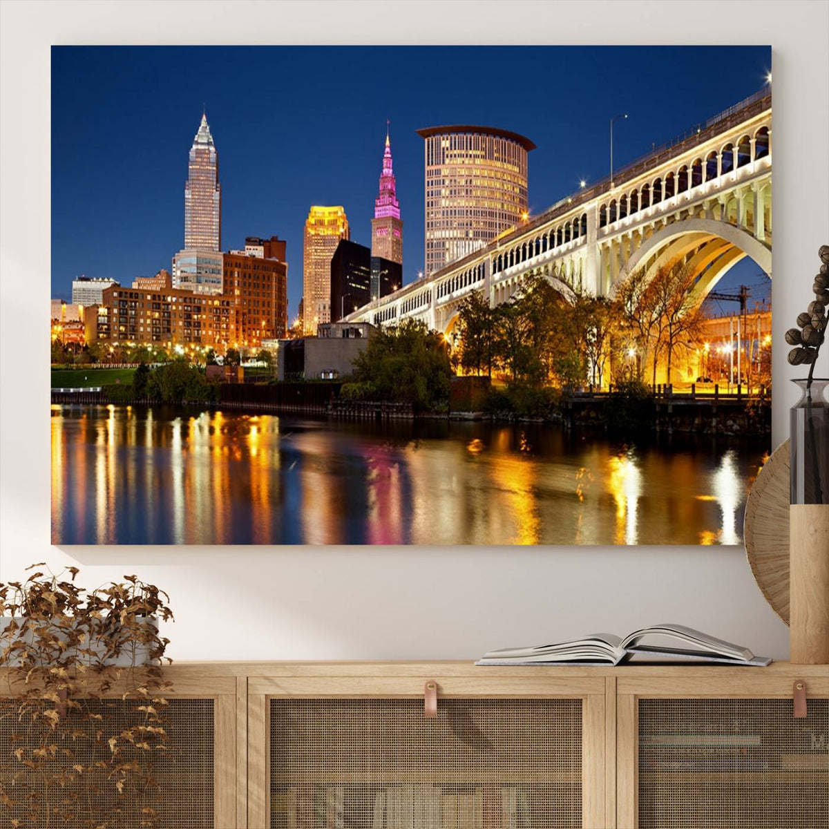 Cleveland City Lights Night Skyline Cityscape View Wall Art