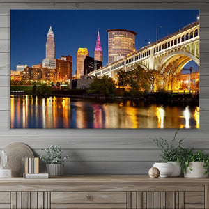 Cleveland City Lights Night Skyline Cityscape View Wall Art