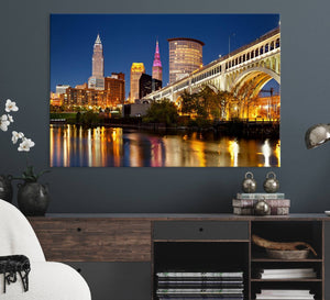 Cleveland City Lights Night Skyline Cityscape View Wall Art