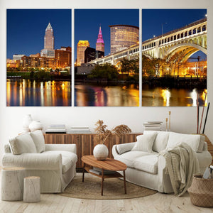 Cleveland City Lights Night Skyline Cityscape View Wall Art