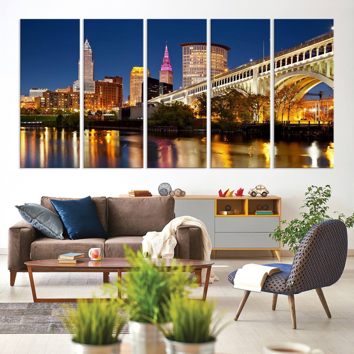 Cleveland City Lights Night Skyline Cityscape View Wall Art