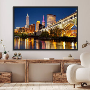 Cleveland City Lights Night Skyline Cityscape View Wall Art