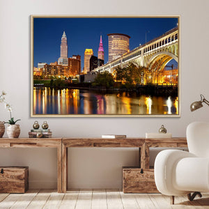 Cleveland City Lights Night Skyline Cityscape View Wall Art