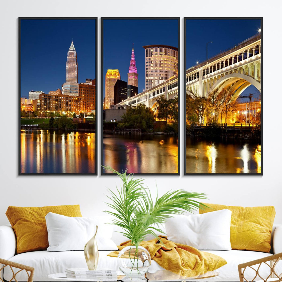 Cleveland City Lights Night Skyline Cityscape View Wall Art