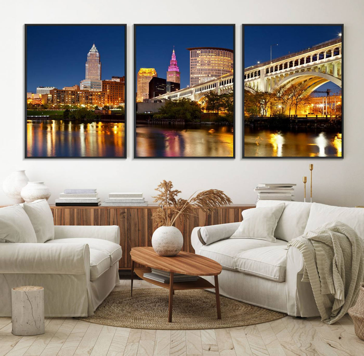 Cleveland City Lights Night Skyline Cityscape View Wall Art