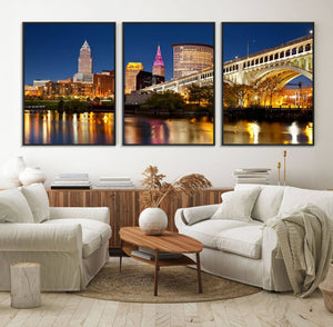 Cleveland City Lights Night Skyline Cityscape View Wall Art