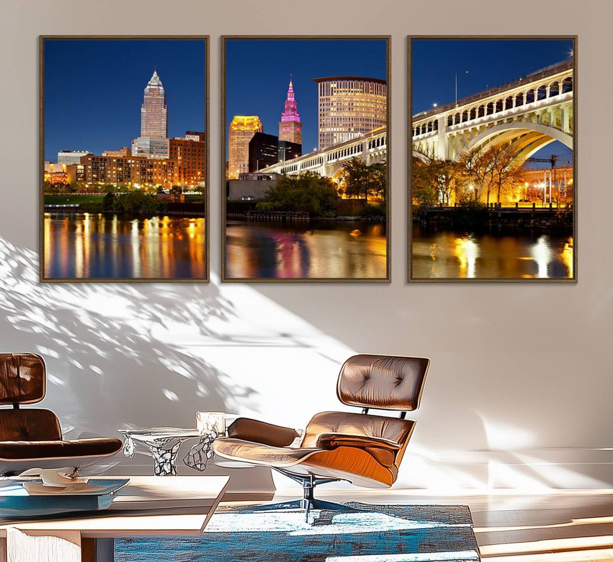 Cleveland City Lights Night Skyline Cityscape View Wall Art
