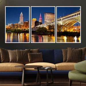 Cleveland City Lights Night Skyline Cityscape View Wall Art