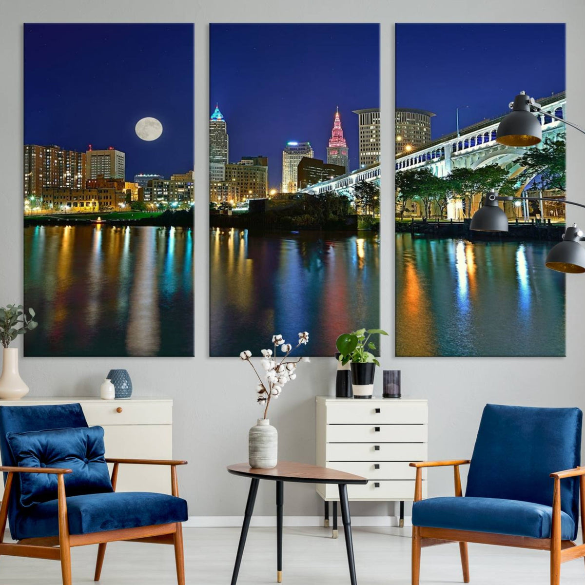 Cleveland City Lights Night Skyline Wall Art Cityscape