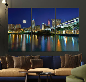 Cleveland City Lights Night Skyline Wall Art Cityscape