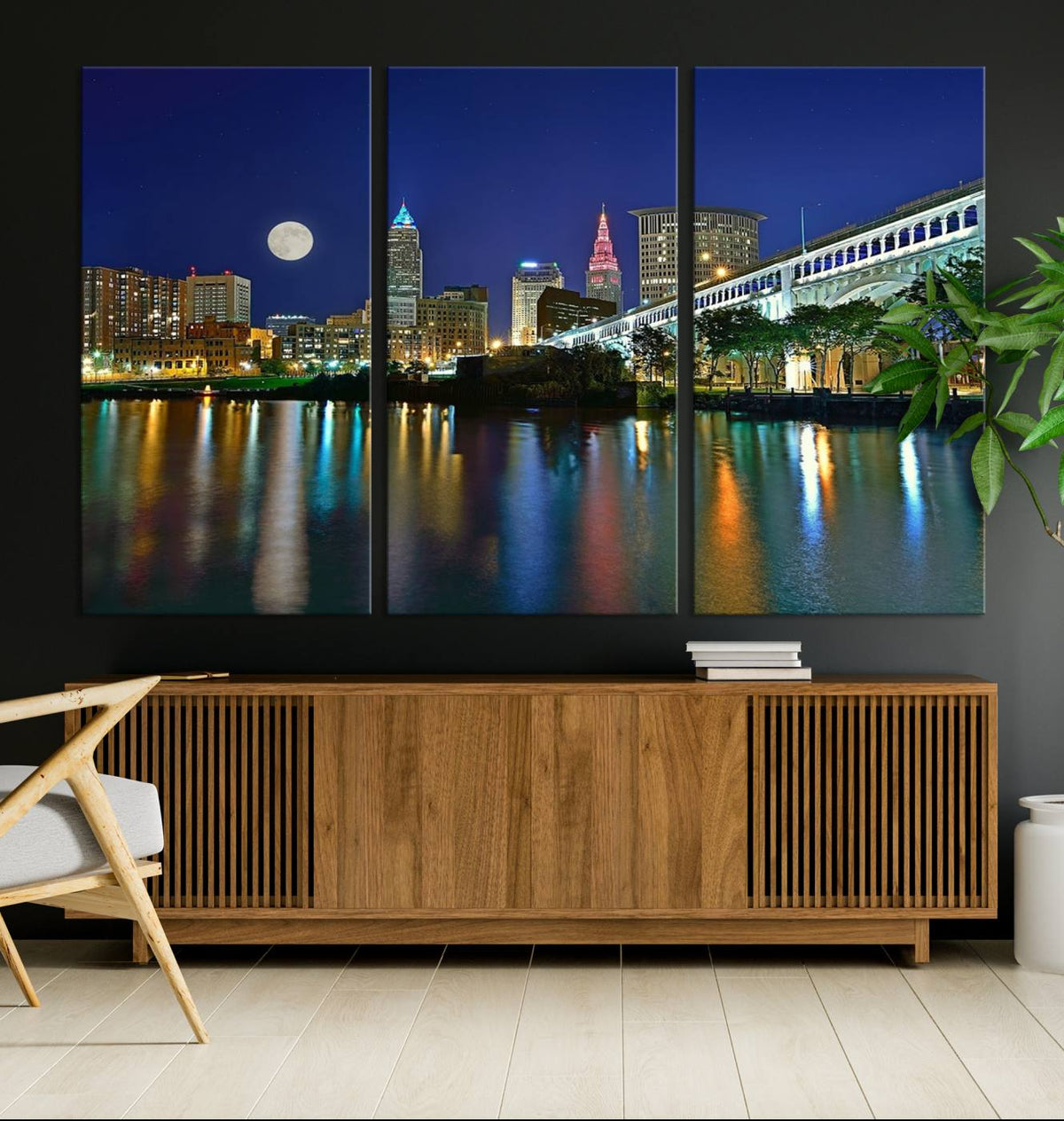 Cleveland City Lights Night Skyline Wall Art Cityscape