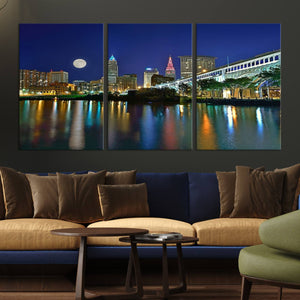 Cleveland City Lights Night Skyline Wall Art Cityscape
