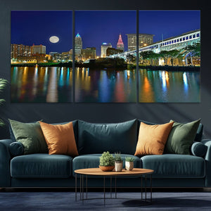 Cleveland City Lights Night Skyline Wall Art Cityscape