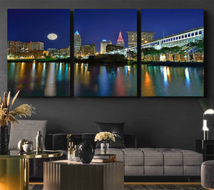 Cleveland City Lights Night Skyline Wall Art Cityscape