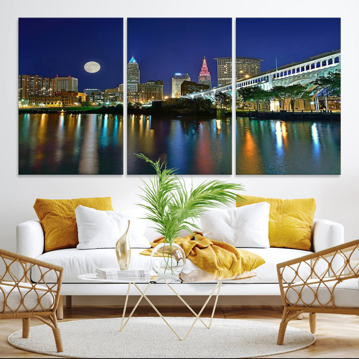 Cleveland City Lights Night Skyline Wall Art Cityscape