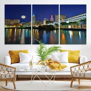 Cleveland City Lights Night Skyline Wall Art Cityscape