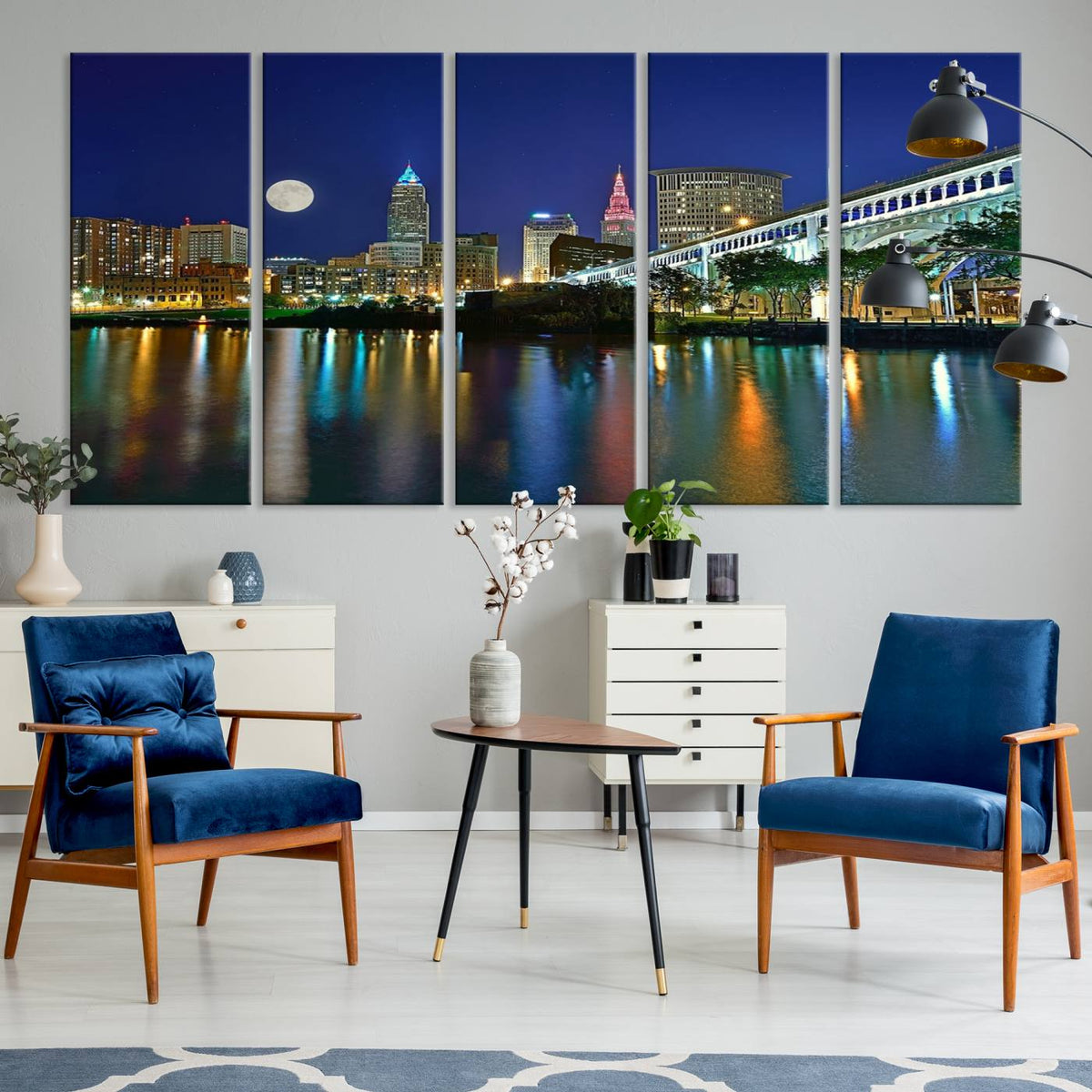 Cleveland City Lights Night Skyline Wall Art Cityscape