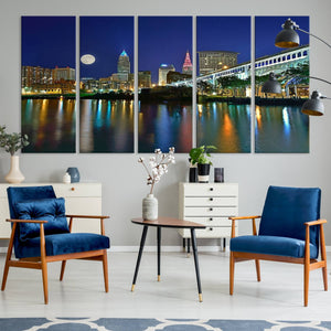Cleveland City Lights Night Skyline Wall Art Cityscape