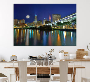 Cleveland City Lights Night Skyline Wall Art Cityscape