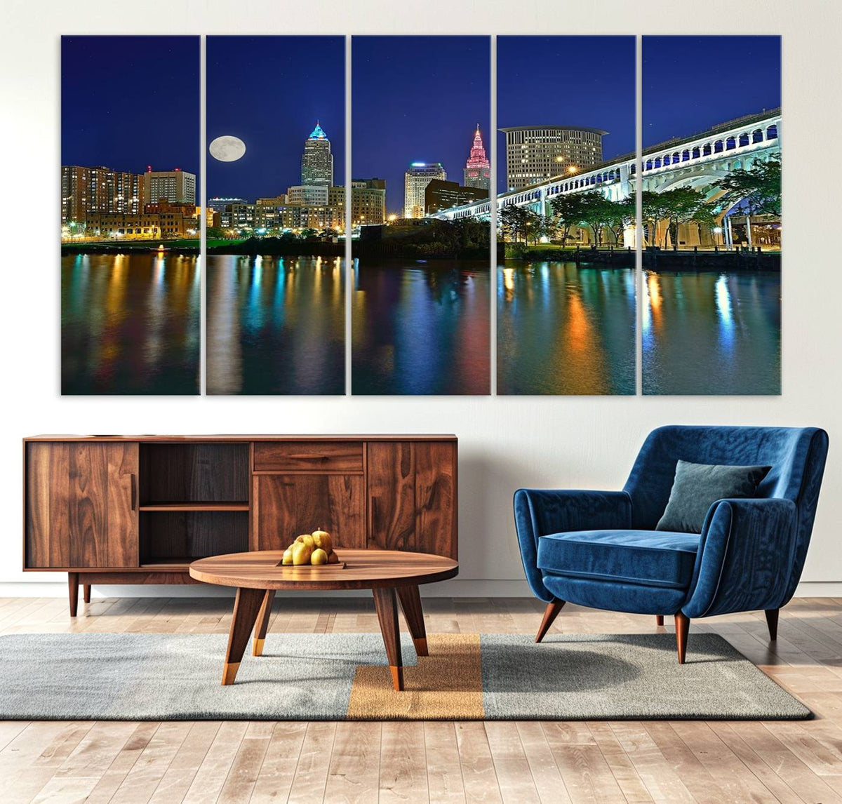 Cleveland City Lights Night Skyline Wall Art Cityscape