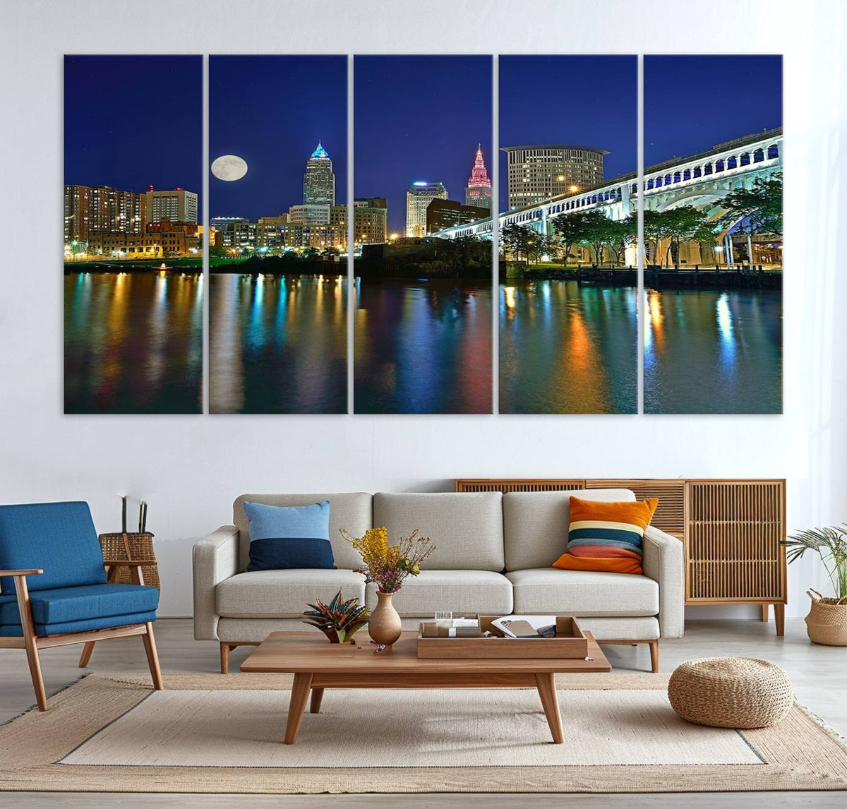 Cleveland City Lights Night Skyline Wall Art Cityscape