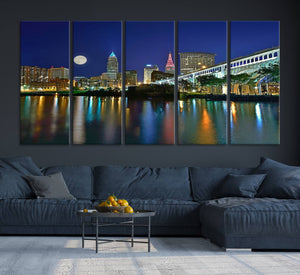 Cleveland City Lights Night Skyline Wall Art Cityscape