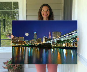 Cleveland City Lights Night Skyline Wall Art Cityscape