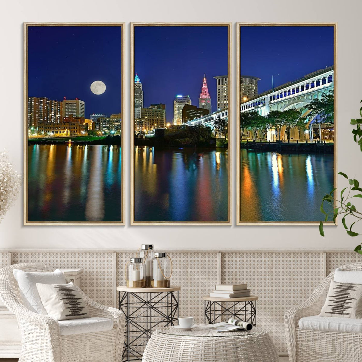 Cleveland City Lights Night Skyline Wall Art Cityscape