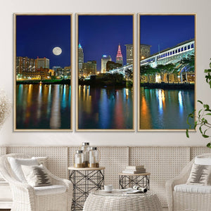 Cleveland City Lights Night Skyline Wall Art Cityscape