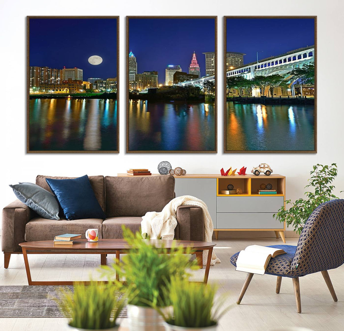Cleveland City Lights Night Skyline Wall Art Cityscape