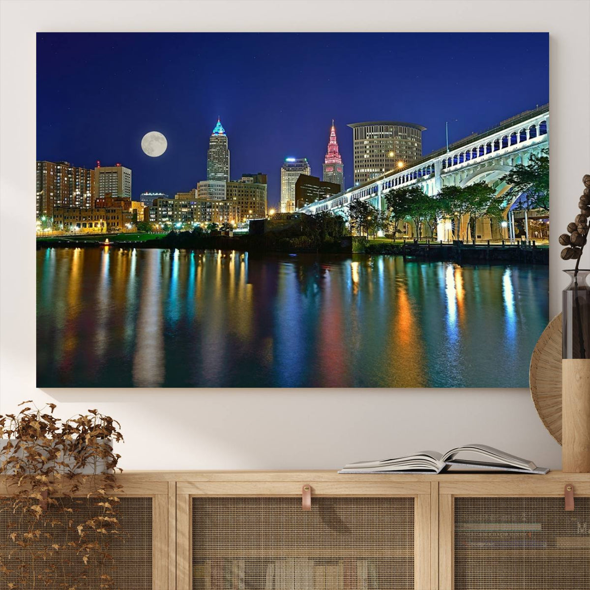 Cleveland City Lights Night Skyline Wall Art Cityscape