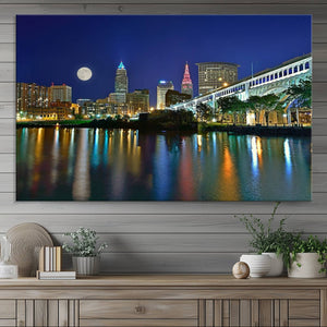 Cleveland City Lights Night Skyline Wall Art Cityscape