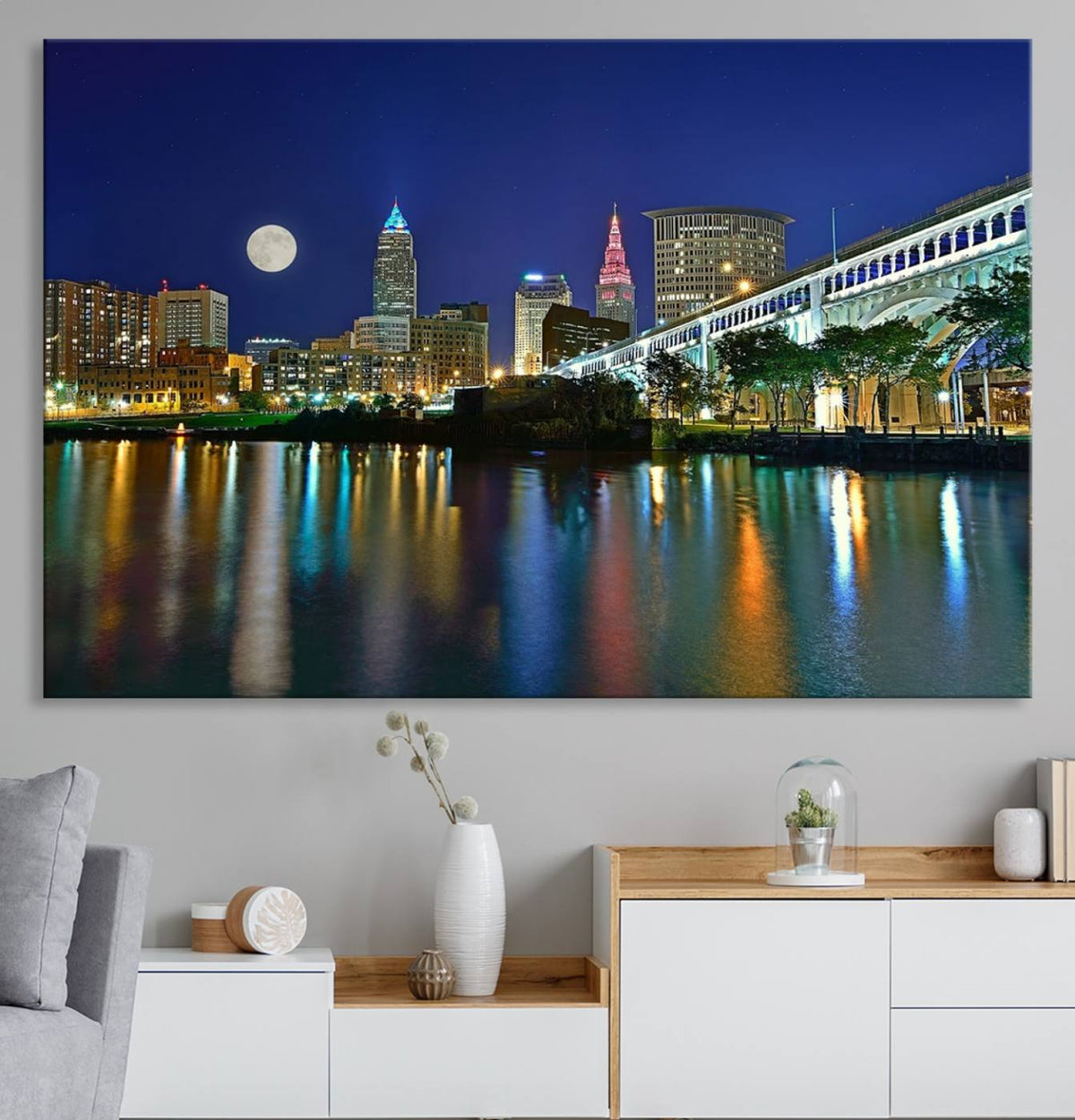 Cleveland City Lights Night Skyline Wall Art Cityscape