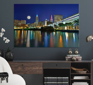 Cleveland City Lights Night Skyline Wall Art Cityscape