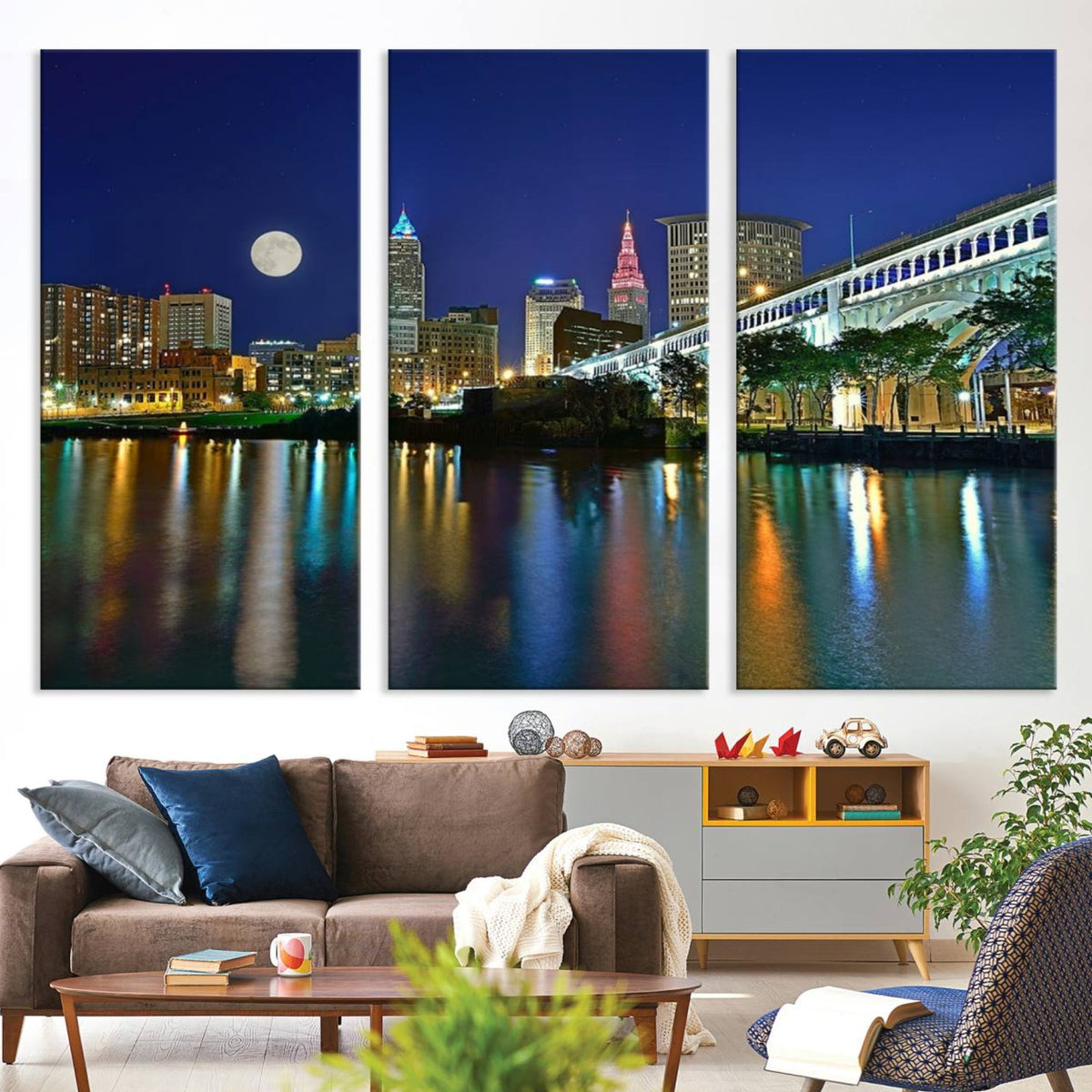 Cleveland City Lights Night Skyline Wall Art Cityscape