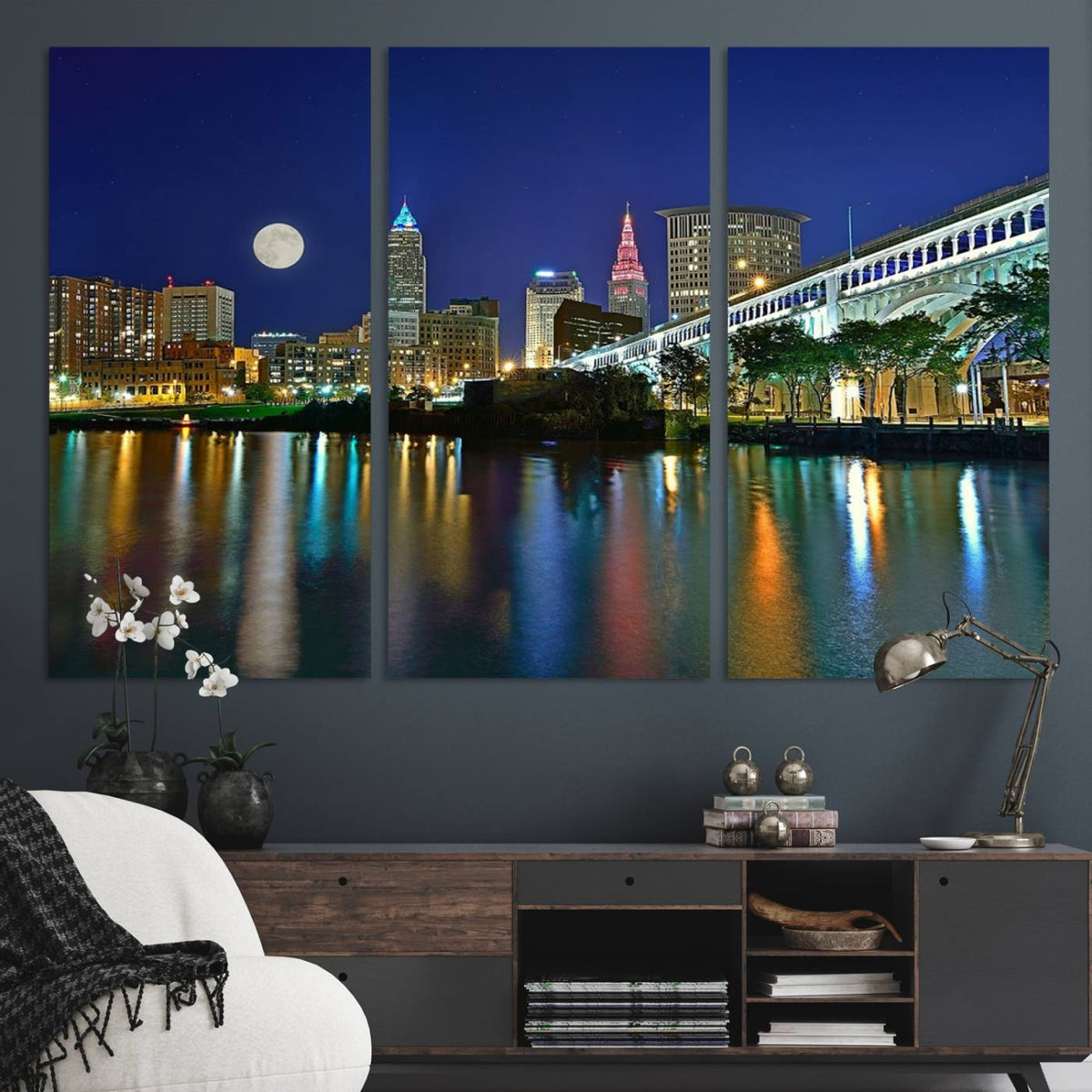 Cleveland City Lights Night Skyline Wall Art Cityscape