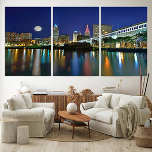Cleveland City Lights Night Skyline Wall Art Cityscape