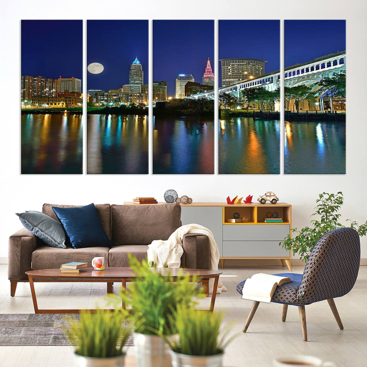 Cleveland City Lights Night Skyline Wall Art Cityscape