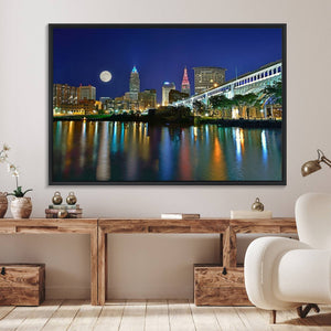 Cleveland City Lights Night Skyline Wall Art Cityscape