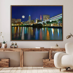 Cleveland City Lights Night Skyline Wall Art Cityscape
