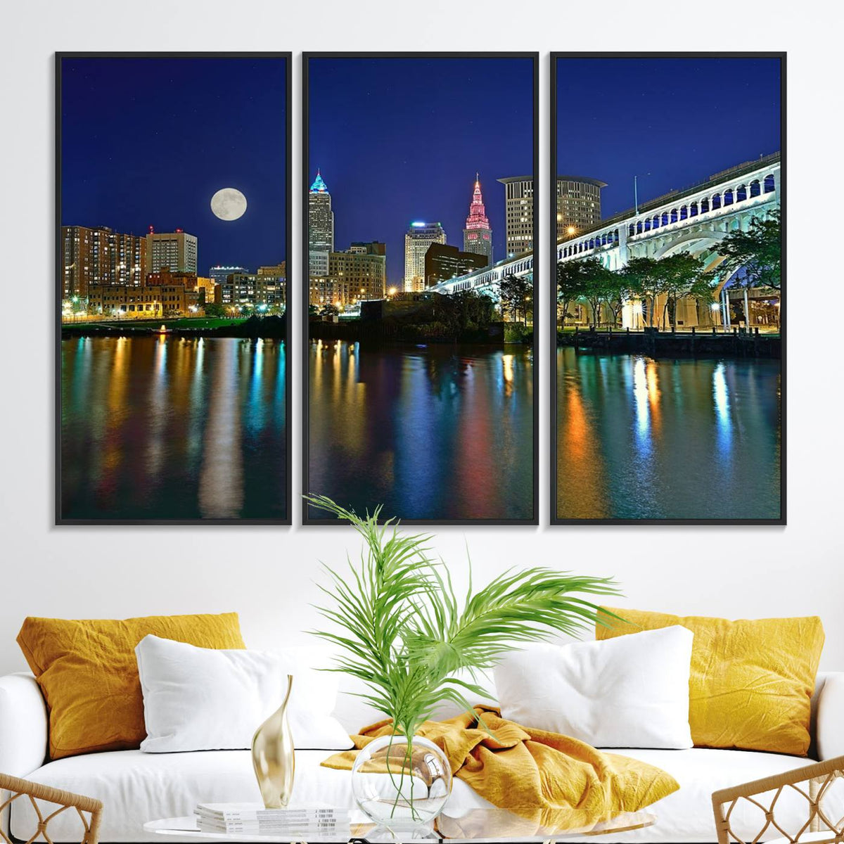 Cleveland City Lights Night Skyline Wall Art Cityscape