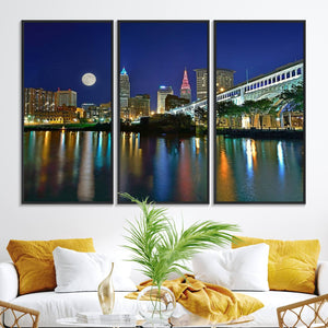 Cleveland City Lights Night Skyline Wall Art Cityscape