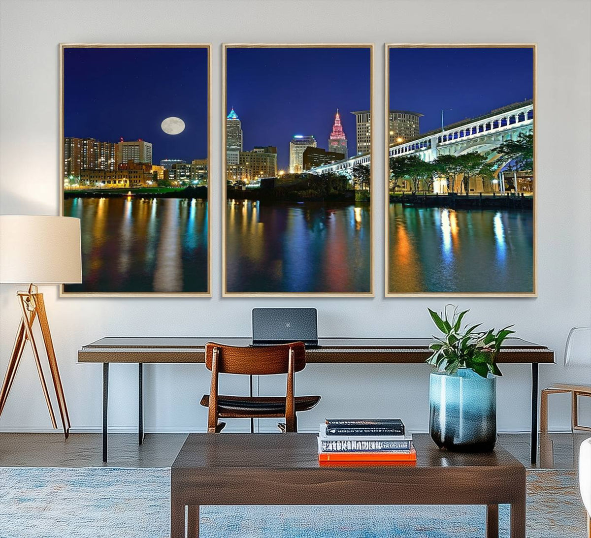 Cleveland City Lights Night Skyline Wall Art Cityscape