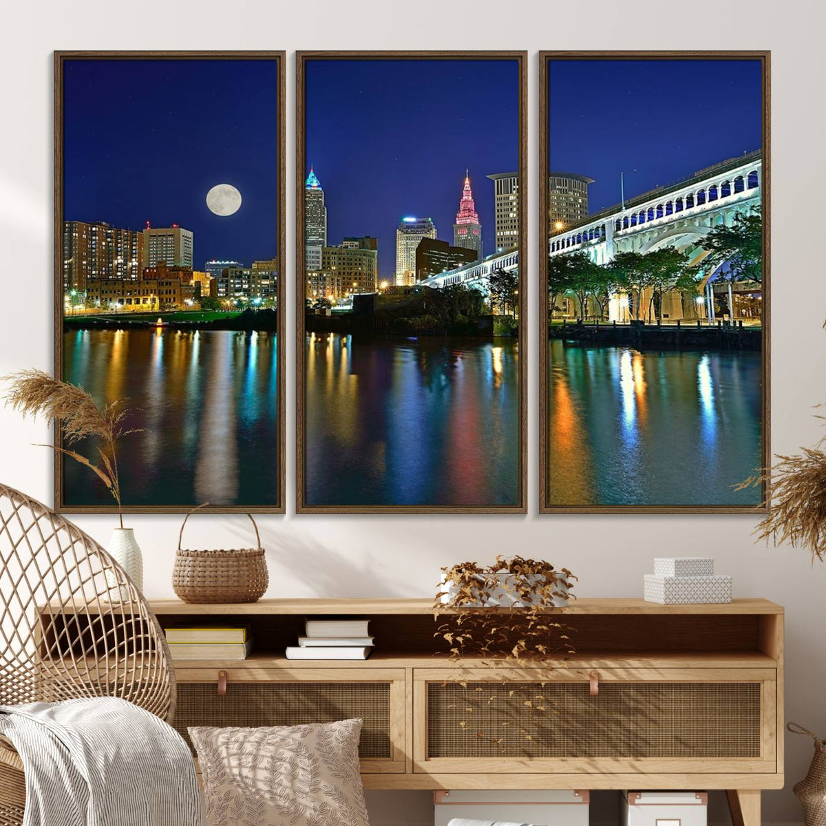 Cleveland City Lights Night Skyline Wall Art Cityscape
