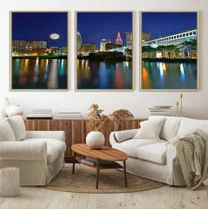 Cleveland City Lights Night Skyline Wall Art Cityscape