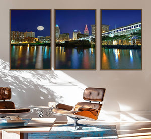 Cleveland City Lights Night Skyline Wall Art Cityscape